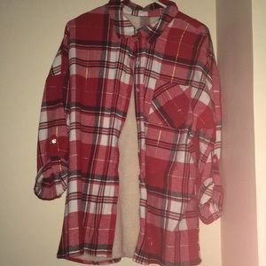 Plaid fleece lined button up